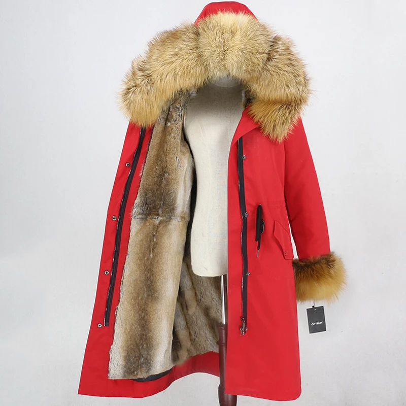 red gold OFTBUY X-long Parka водонепроницаемое пальто натуральный мех зимняя куртка женская натуральный Лисий мех воротник капюшон манжеты подкладка из натурального кроличьего меха Повседневная - Цвет: red gold