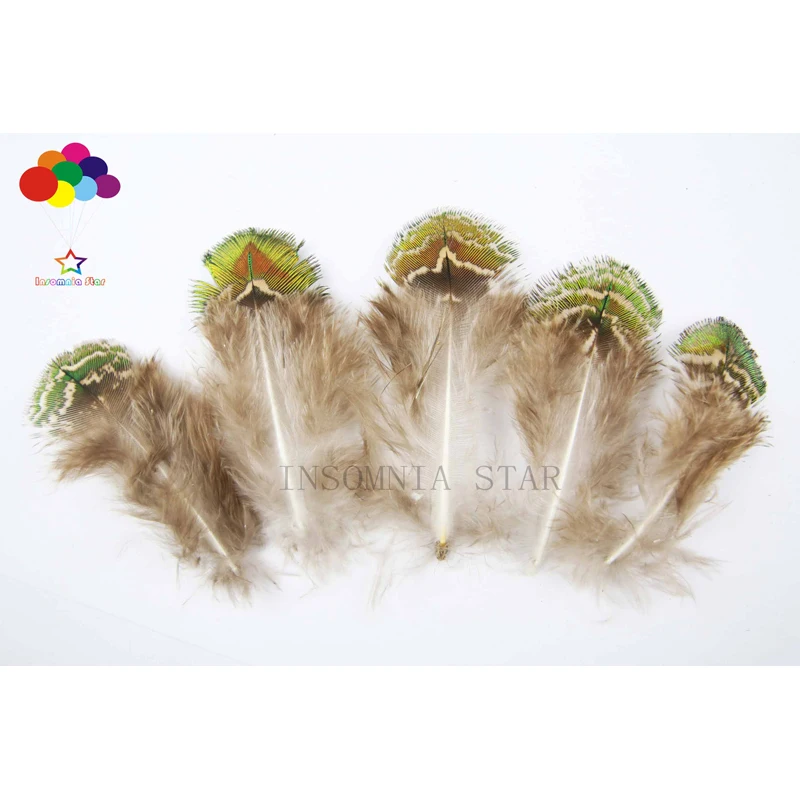 

100pcs 100% natural premium pheasant feather 4-8cm/2-3inch gold green Flake beautiful for Diy carnival costume mask headdress