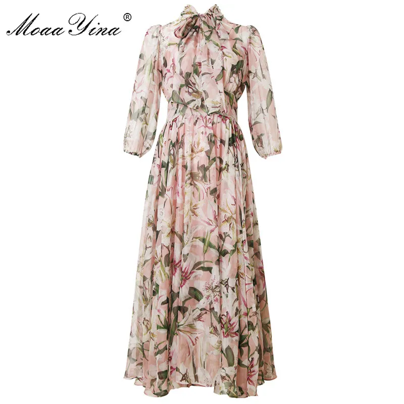 MoaaYina модное дизайнерское подиумное платье Весна Лето женское розовое Воротник с