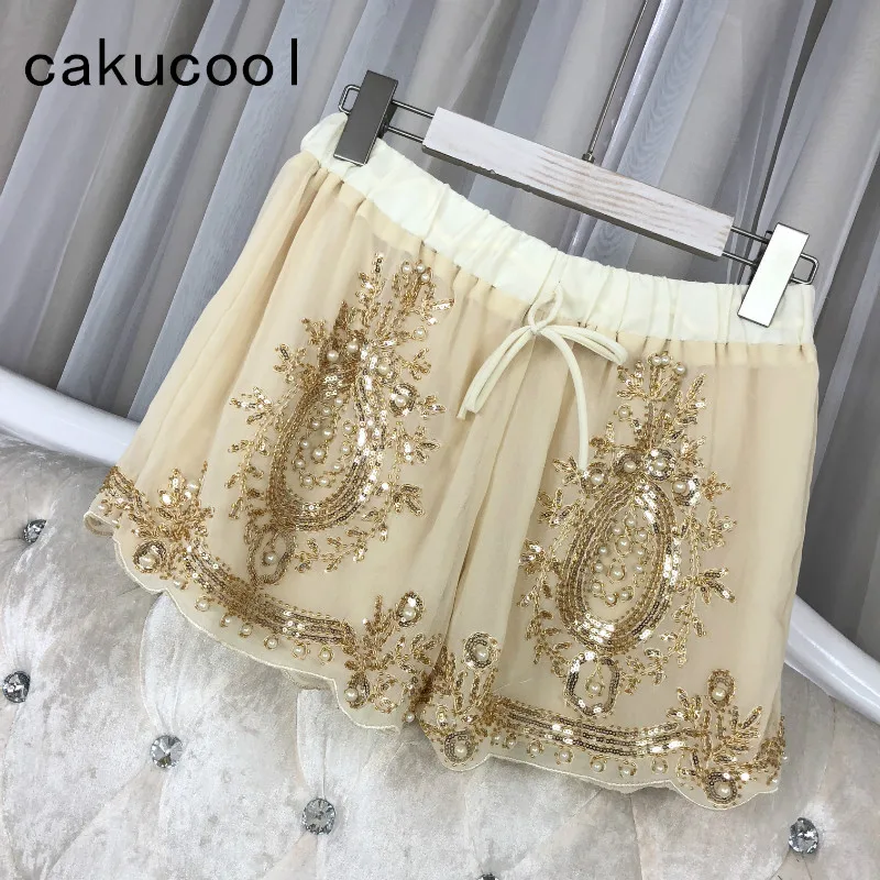 Шорты Cakucool женские шифоновые с цветочным принтом широкими штанинами блестками |