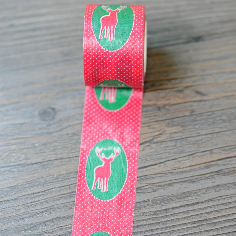 

Free shipping Beautiful 30mm*10m washi paper tape/red background deer in green mirror masking japan washi tape