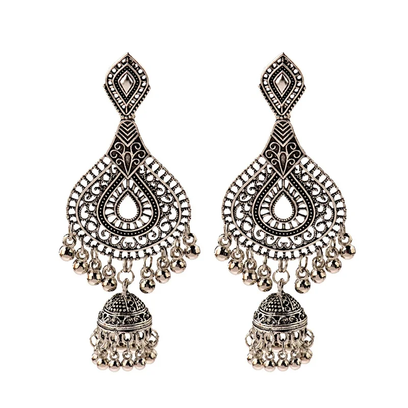Этнические женские индийские серьги Jhumka, винтажная Капля воды, висячие серьги, классический полый фонарь с кисточками, дворец Orecchini Donna