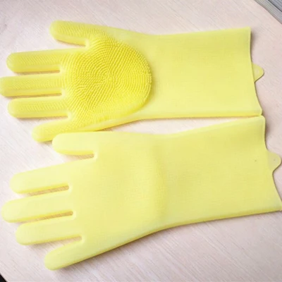 dark yellow 1 пара волшебных силиконовых скруббер резиновых перчаток для очистки от пыли мытья посуды уход за домашними животными уход за шерстью автомобиль изолированный кухонный помощник - Цвет: dark yellow