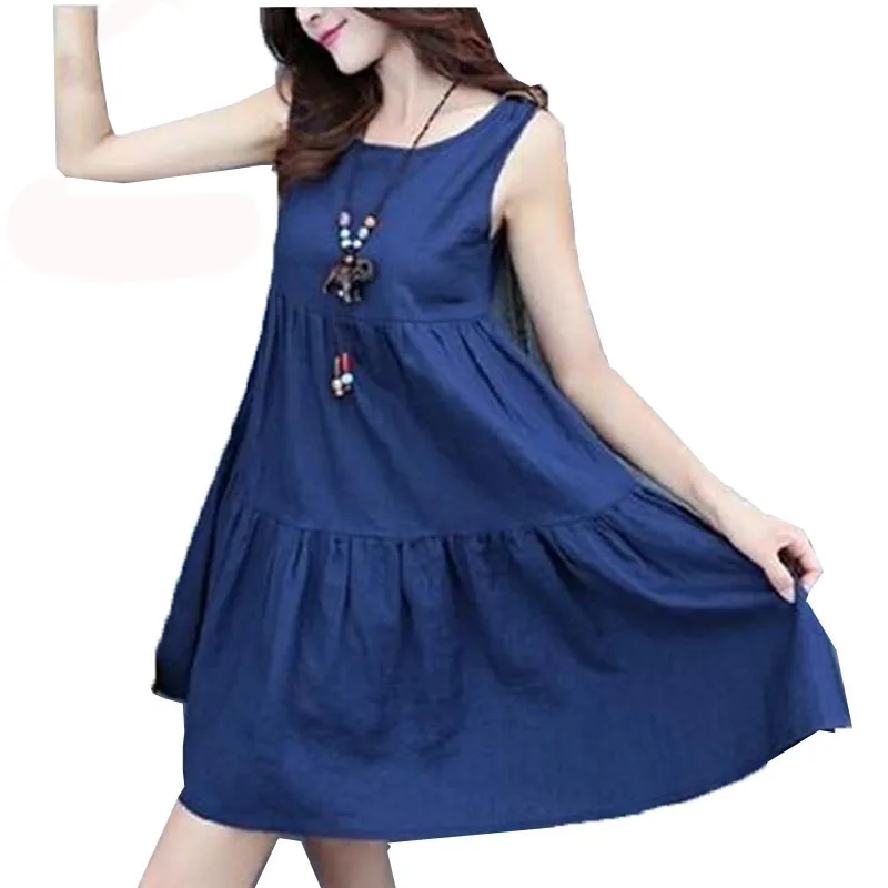 Женское винтажное платье без рукавов повседневное свободное однотонное из