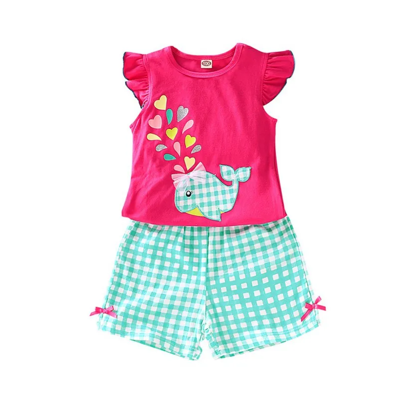 Комплект одежды для маленьких девочек Летняя Повседневная футболка с короткими