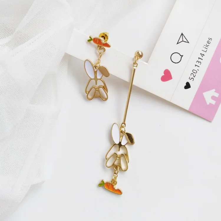 Stud Earrings Rabbit Забавная Асимметричная заколка кролик серьги без пирсинга летние модные Животные Детская клипса серьги - Окраска металла: Stud Earrings Rabbit
