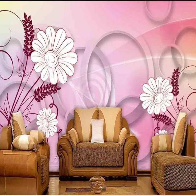 Пользовательские большие фрески 3D стерео круг розовый цветок фон нетканых