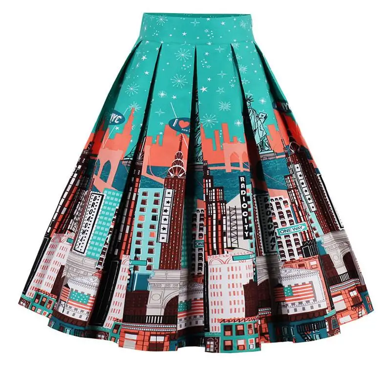 Летняя винтажная юбка в стиле ретро с цветочным принтом и высокой талией