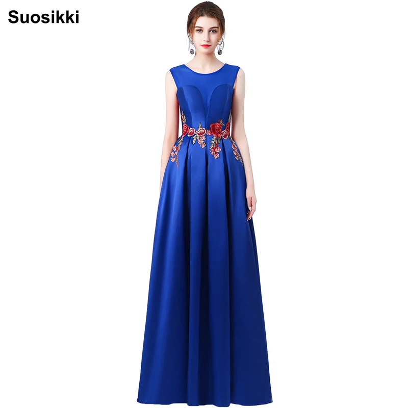 Suosikki/Новинка; длинное платье для выпускного вечера; vestidos de festa; платье трапециевидной формы с цветочным рисунком и рукавами-крылышками; вечернее платье; ; Robe de soiree - Цвет: royal blue