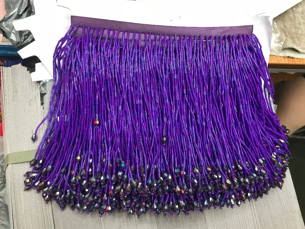 Фиолетовый ручной работы 15 см Широкий бисер бахрома обрезки 5 ярдов около 270
