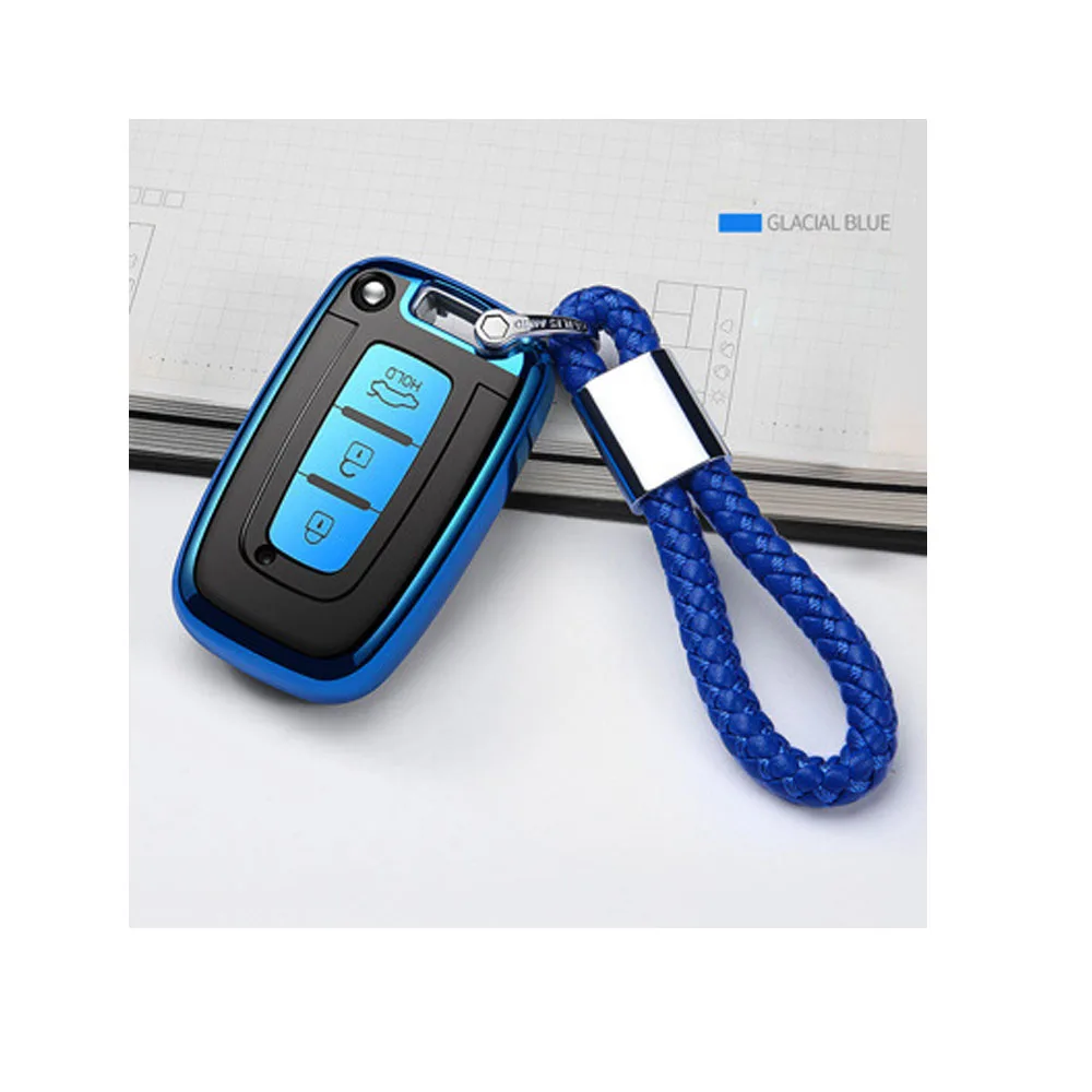 Blue Braided buckle Мягкий чехол для ключей автомобиля из ТПУ для hyundai Solaris HB20 Veloster SR IX35 Accent Elantra i30 ДЛЯ KIA RIO K2 K3 Sportage - Название цвета: Blue Braided buckle