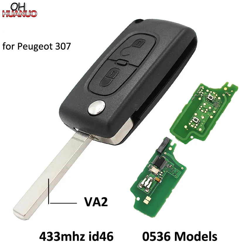 2 кнопочный складной дистанционный ключ для Peugeot 307 433 МГц ID46 чип 0536 модели до 20110416