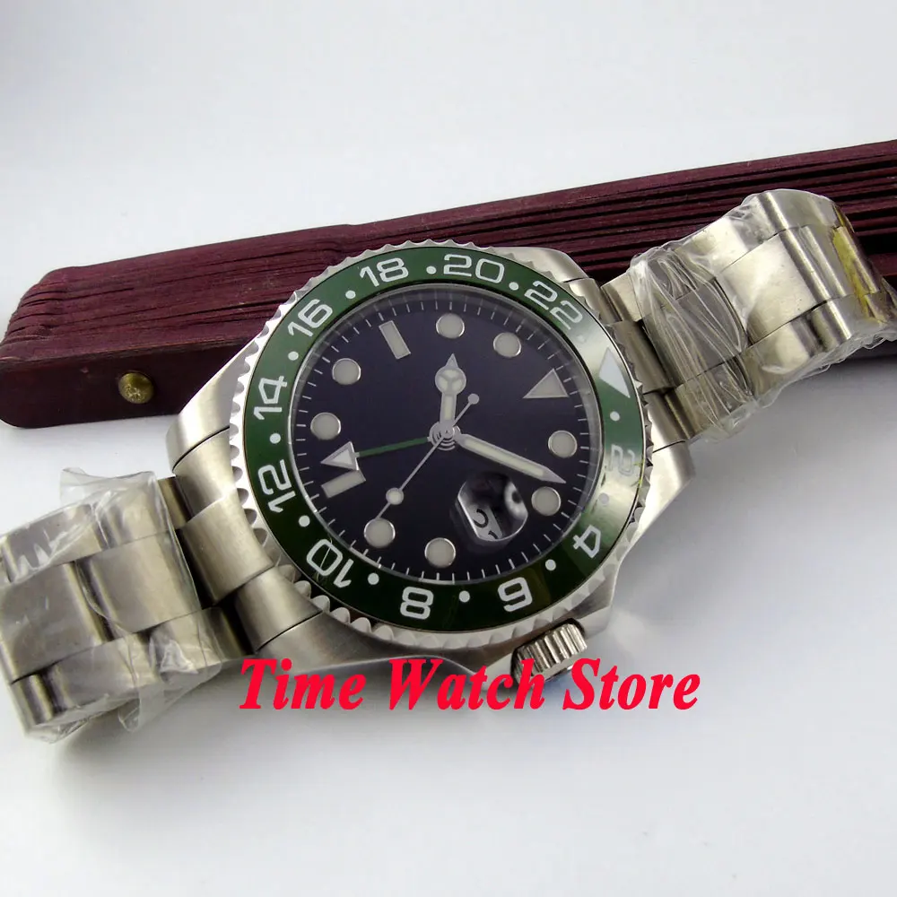 Мужские часы Bliger 43 мм черный стерильный циферблат зеленая керамическая рамка