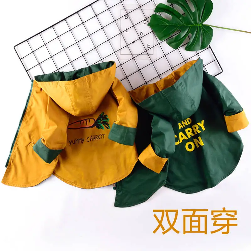 green-yellow INS/Лидер продаж, куртки для маленьких мальчиков весенне-осенняя куртка с принтом редиски для детей возрастом от 2 до 11 лет двусторонний Тренч с капюшоном для мальчиков - Цвет: green-yellow