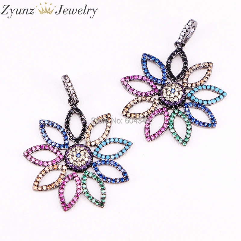 

5 Strands ZYZ296-9892 Fashion crystal flower Pendant Necklace, CZ zircon Micro pave crystal Charm chain Jewelry for woman