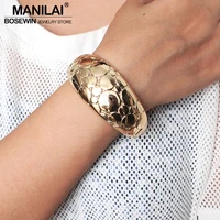 manilai punk rough surface alloy big bangles trendy gold color statement cuff bracelets for women jewelry accessories wholesale