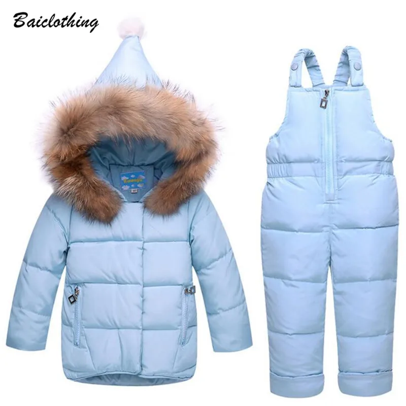 Детский зимний комплект из куртки и комбинезона на белом утином пуху|winter suits for