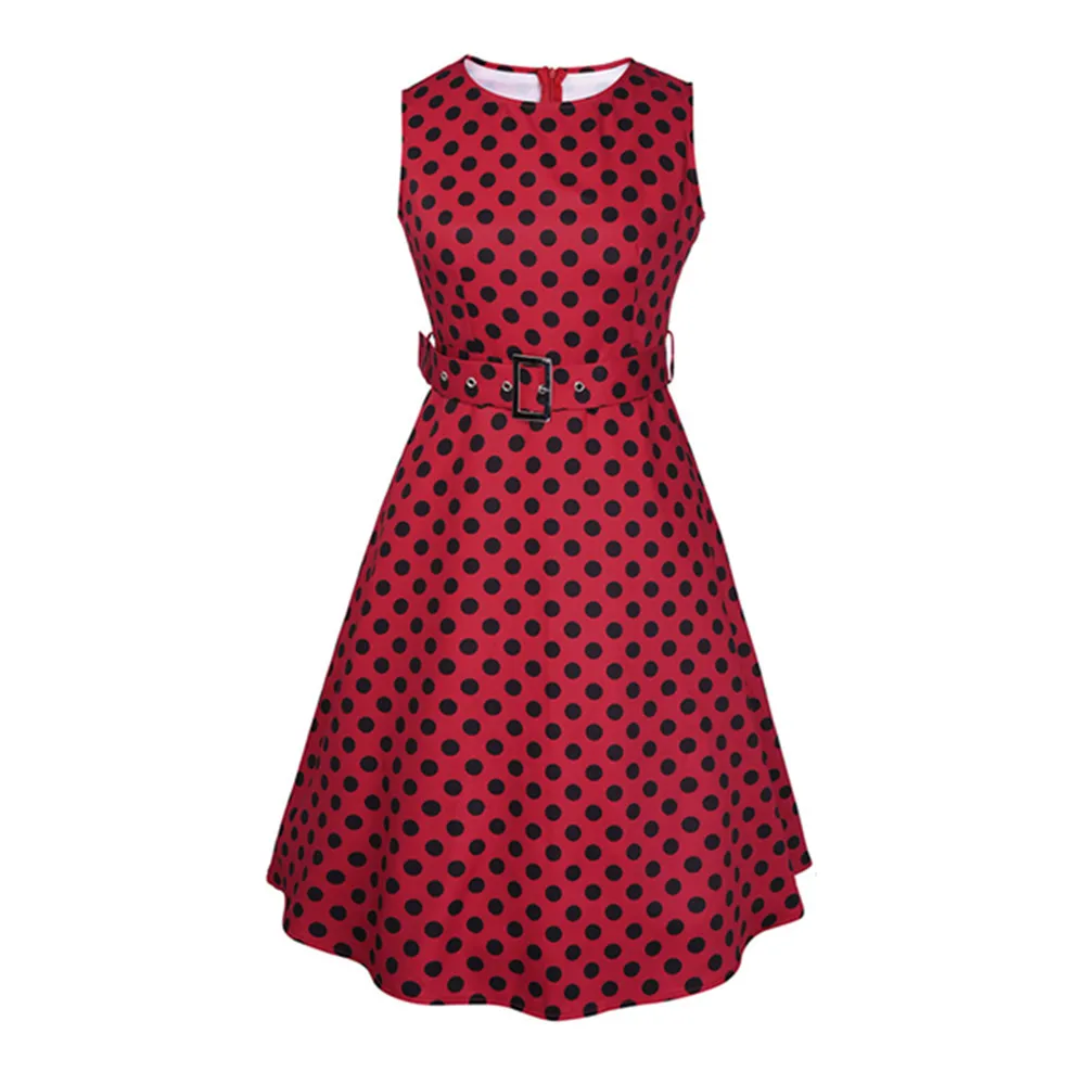 Весна и лето женщина старинные dress полька dot печати 1950 s 60 ретро рукавов о образным