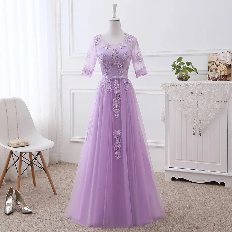 Light Purple Элегантные платья невесты из тюля с коротким рукавом трапециевидной формы длиной до пола новые длинные женские вечерние платья LA02 - Цвет: Light Purple