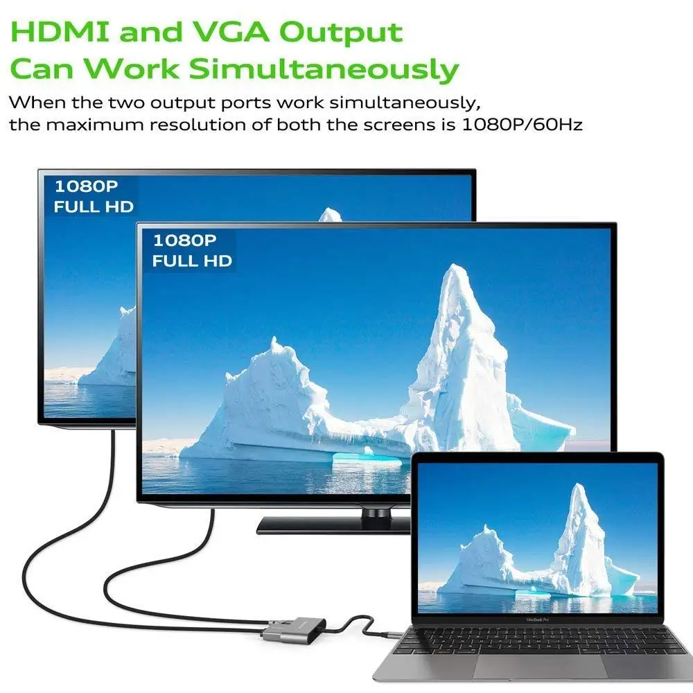 USB 3 1 Тип-C в HDMI адаптер VGA 2 in1 4 К UHD двойной Экран Дисплей (совместимый Thunderbolt Порты и
