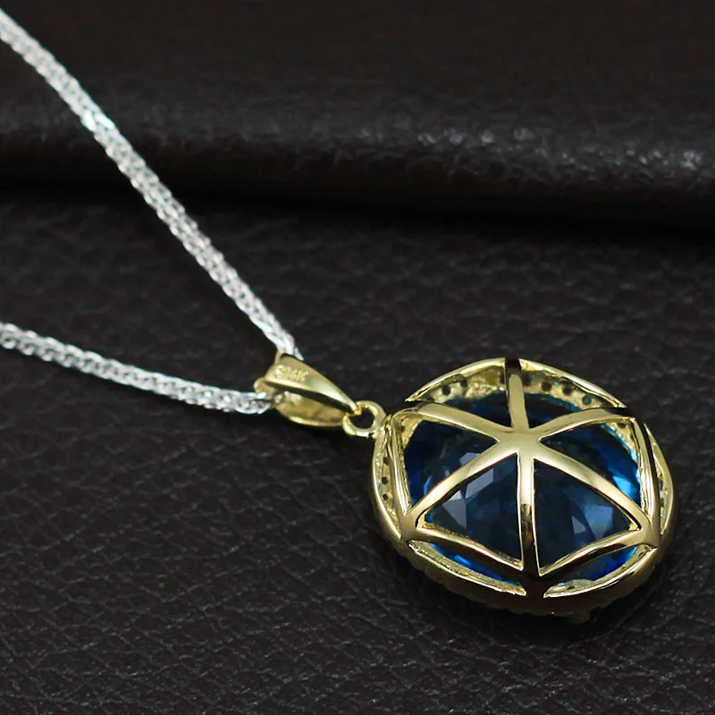 Natural Blue Topaz Pendants In18K Yellow Gold Diamonds Pendant Oval 12x15mm For Women E0003 | Украшения и аксессуары