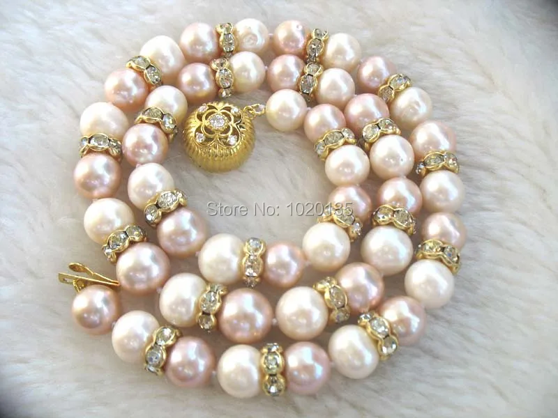 

freshwater pearl white purple round and mamade zircon 9-10mm necklace 18" FPPJ