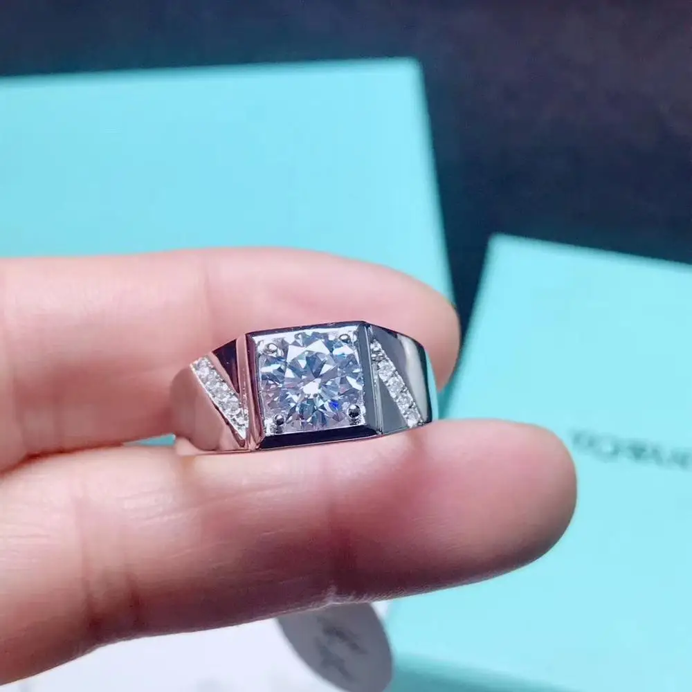 Круглое серебряное кольцо из муассанита 2ct 8,00 мм D VVS роскошное кольцо из муассанита Weding для мужчин