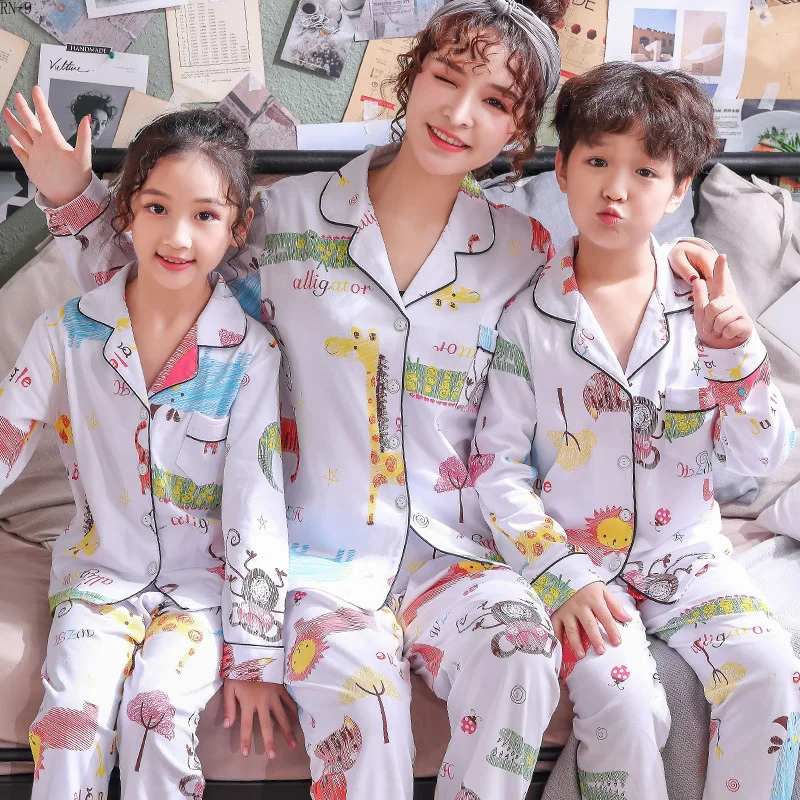 Пижамный комплект для мальчиков Весенние хлопковые одинаковые комплекты семьи