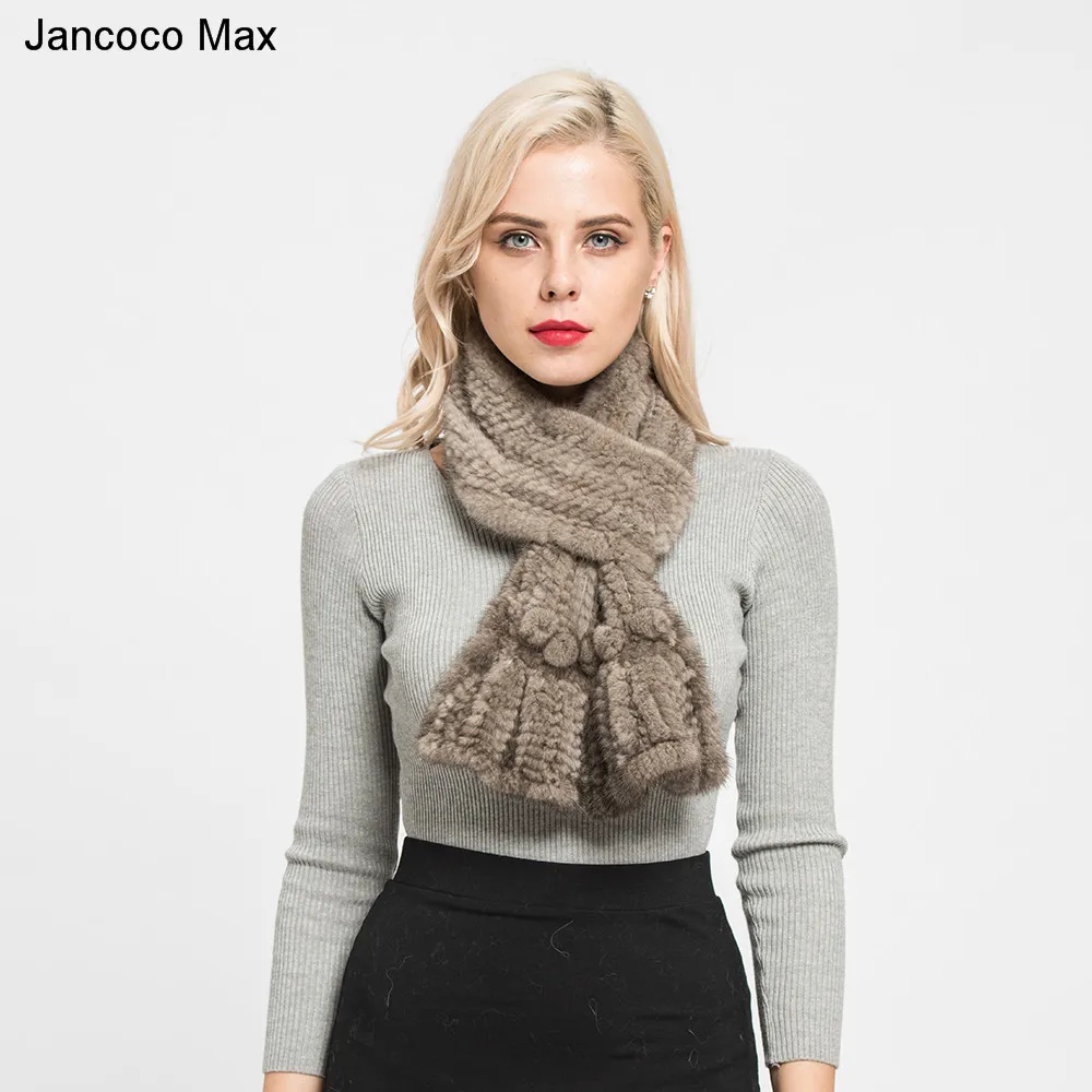 Jancoco Max натуральный вязаный норковый мех шарф Женская мода Высокое качество меховая Шаль Зима теплая Новинка S7126