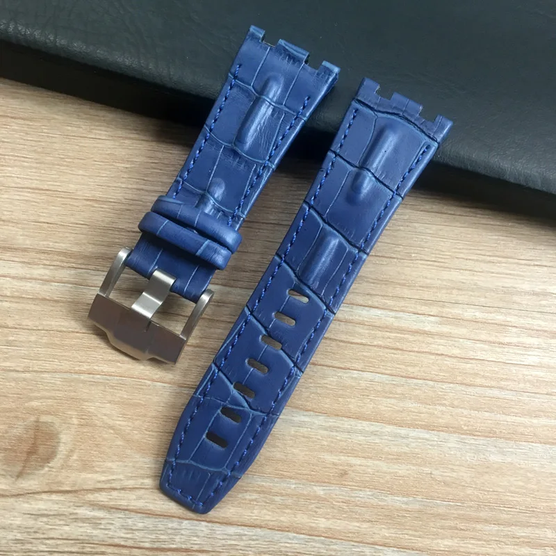 28mm*22mm(buckle) Black With White Yellow stitches Red Blue Genuine leather watchband for AP Watch Strap men bracelet