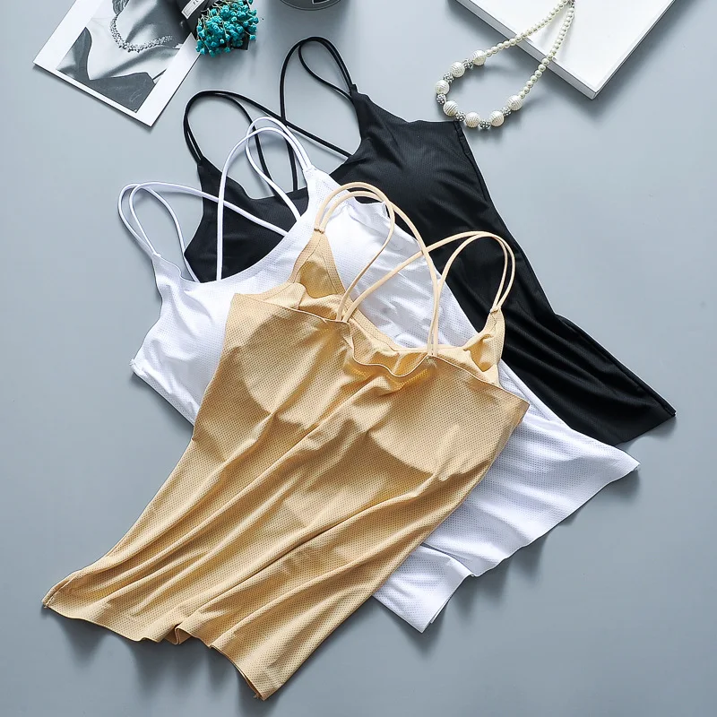 Summer Ice Silk No Ttrace Sling Vest Bra with Detachable Chest Pad Comfortable Breathable Fabric Sleep Underwear | Женская одежда