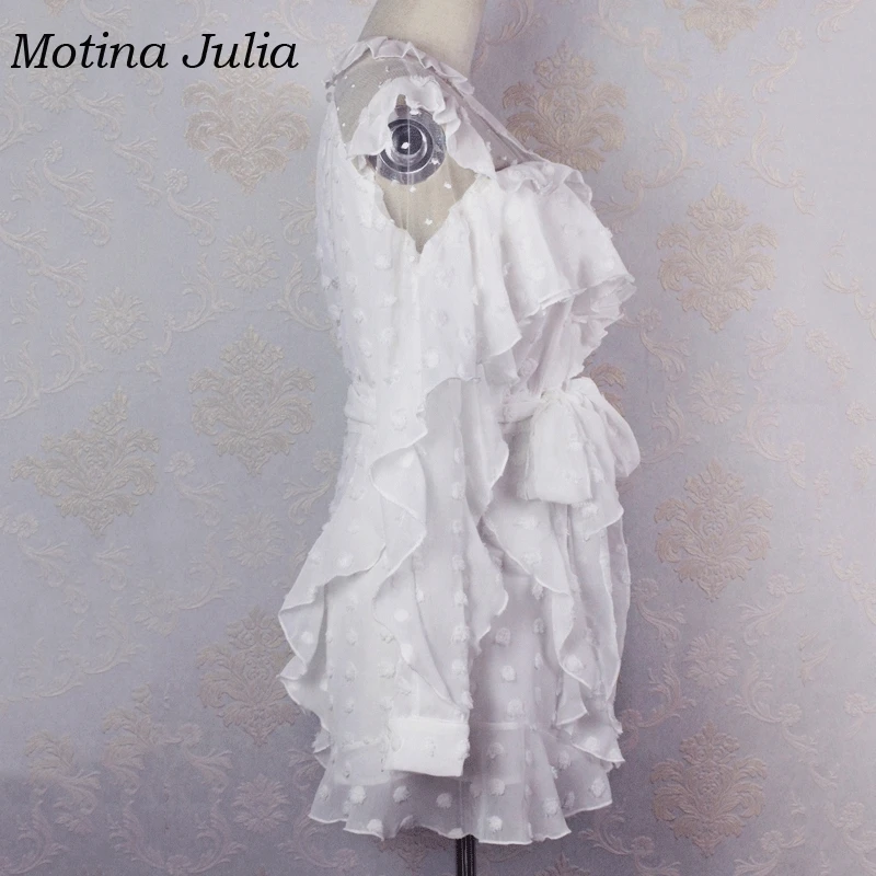 Motina Julia 2019 летний сексуальный шифоновый комбинезон в горошек женский с v образным