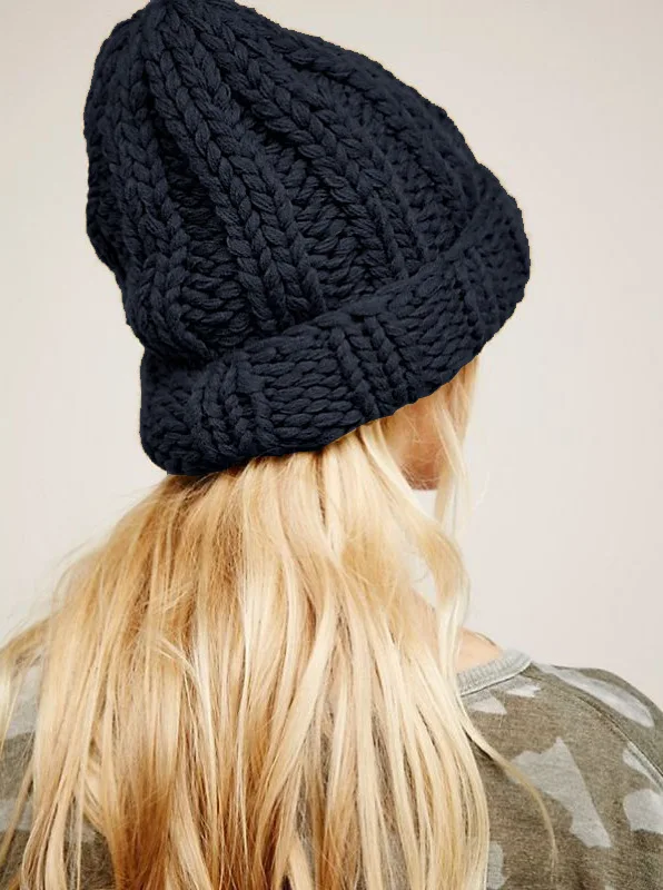 Новинка, Европейская Женская вязаная шапка, зимняя теплая однотонная вязаная шапка из грубой шерсти, теплая Модная шапка для девушек, вязаная шапка для пары