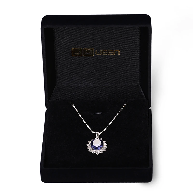 Женское винтажное ожерелье с сапфиром темно синее подвеской из серебра 925 пробы