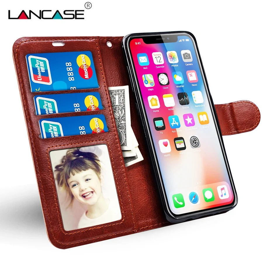 LANCASE телефон Сумки для iPhone 6 6S 7 8 Plus X 10 XS XR MAX силиконовый чехол кожаный с подставкой