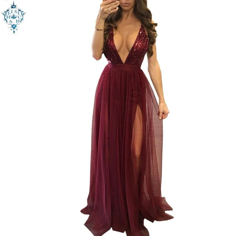 Ameision Backless V-neck Sexy Long Evening Dresses Pretty Women Sequined Formal Party Dress Gown vestido robe desoiree | Свадьбы и