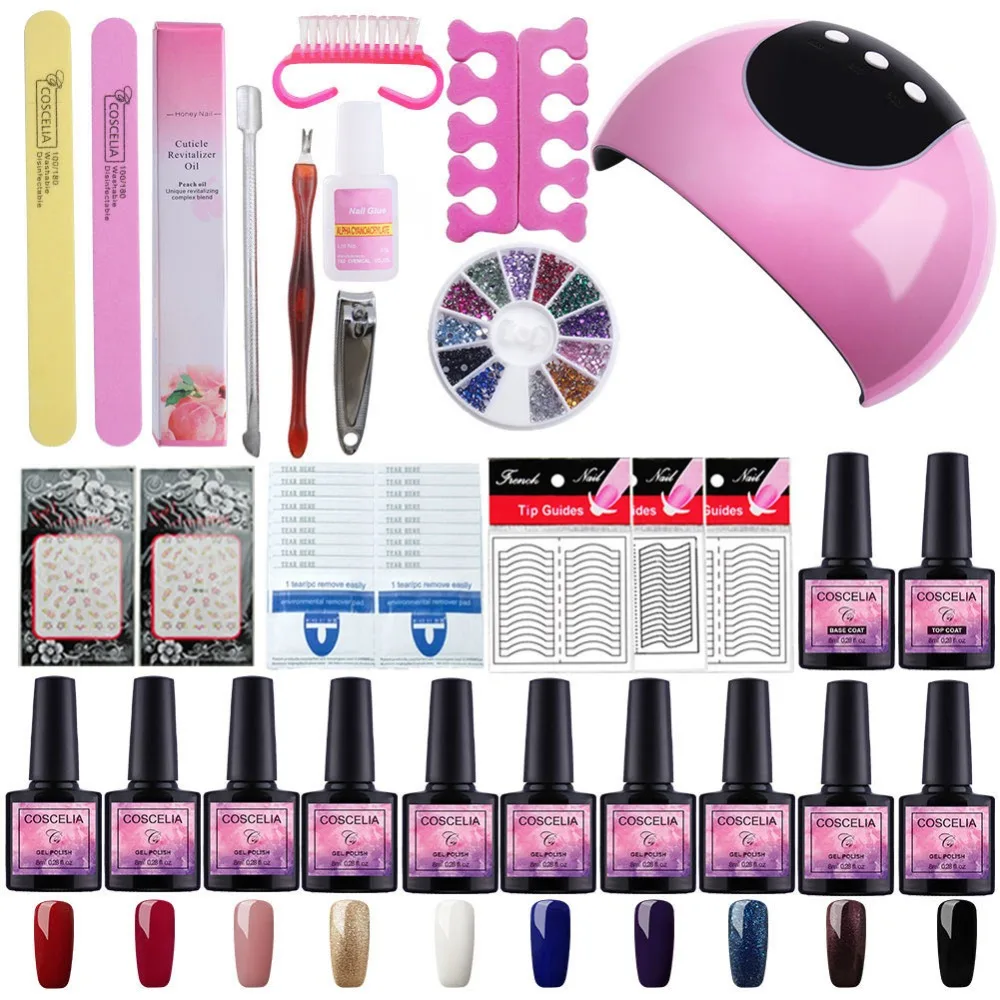 Manicure Set 24W Dryer Lamp For Nails Gel Nail Polish Extension 10 Colors Varnish | Красота и здоровье