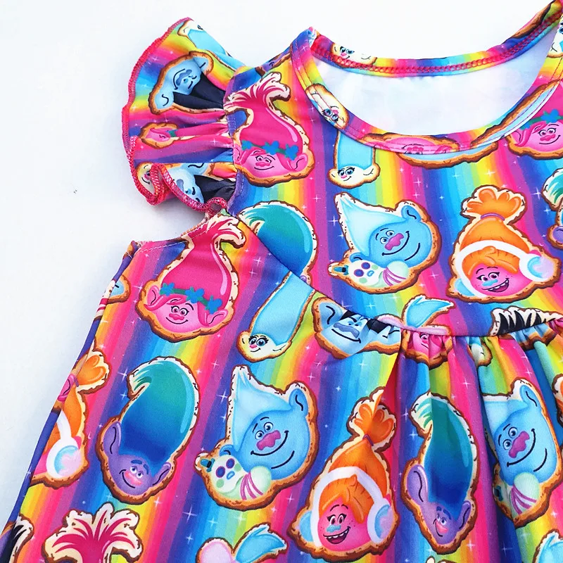 Летняя одежда из шелка для маленьких девочек с принтом Тролль Эксклюзивная