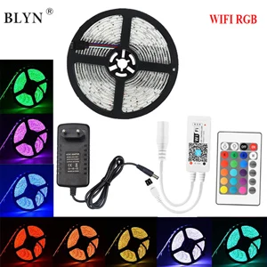 WIFI Kit 5 м wifi светодиодный ленточный музыкальный синхронизатор RGB Светодиодная лента 5050 60 светодиодный/м 12 В постоянного тока водонепроницаемый диодный ленточный светильник с дистанционным управлением Bluetooth 3A светодиодный адаптер - Испускаемый цвет: WIFI Kit