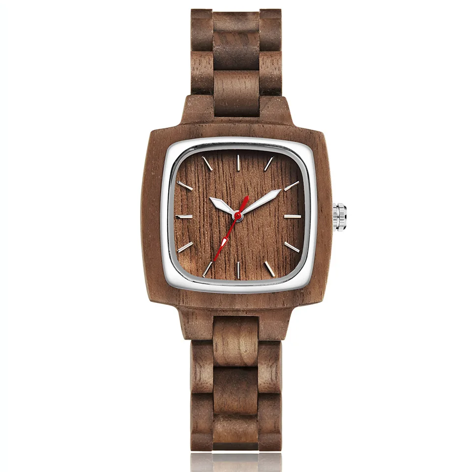 Women Wood Watch Деревянные парные часы для мужчин и женщин, подарок для влюбленных, наручные часы для мужчин и женщин, коричневый орех, дерево, квадратный циферблат, кварцевые наручные часы, часы - Цвет: Women Wood Watch