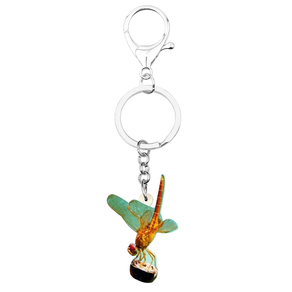 Bonsny Statement Acrylic Green Dragonfly Insect Key Chain Keychain Ring Cartoon Animal Jewelry For Women Girls Teens Bag Pendant | Украшения