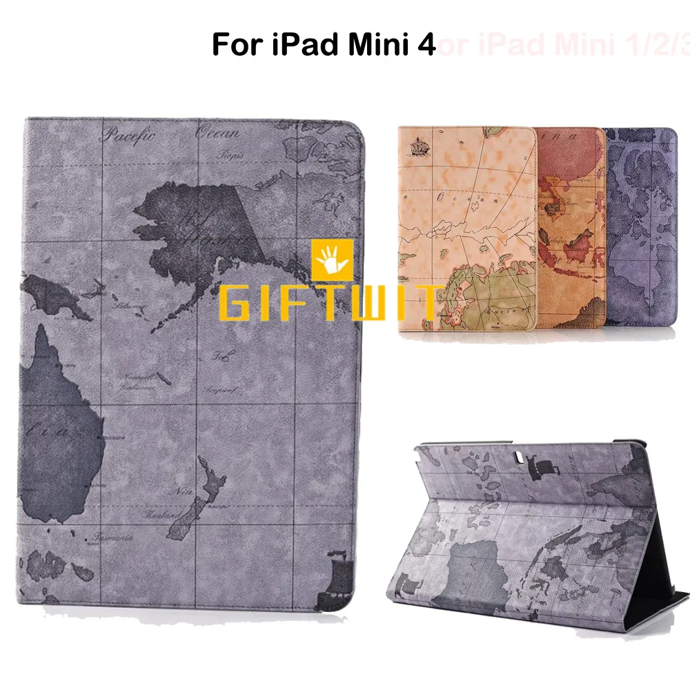 Чехол для iPad Mini 4 чехол из искусственной кожи с подставкой и картой мира планшета
