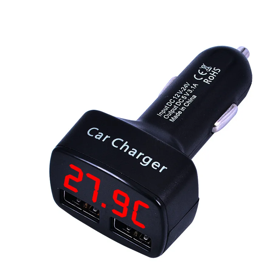 Black Red light 4 в 1 двойной USB DC 5 В 3.1A зарядное устройство для телефона Напряжение Температура ток цифровой светодиодный дисплей адаптер питания для автомобиля gps DVR FM радио - Название цвета: Black Red light