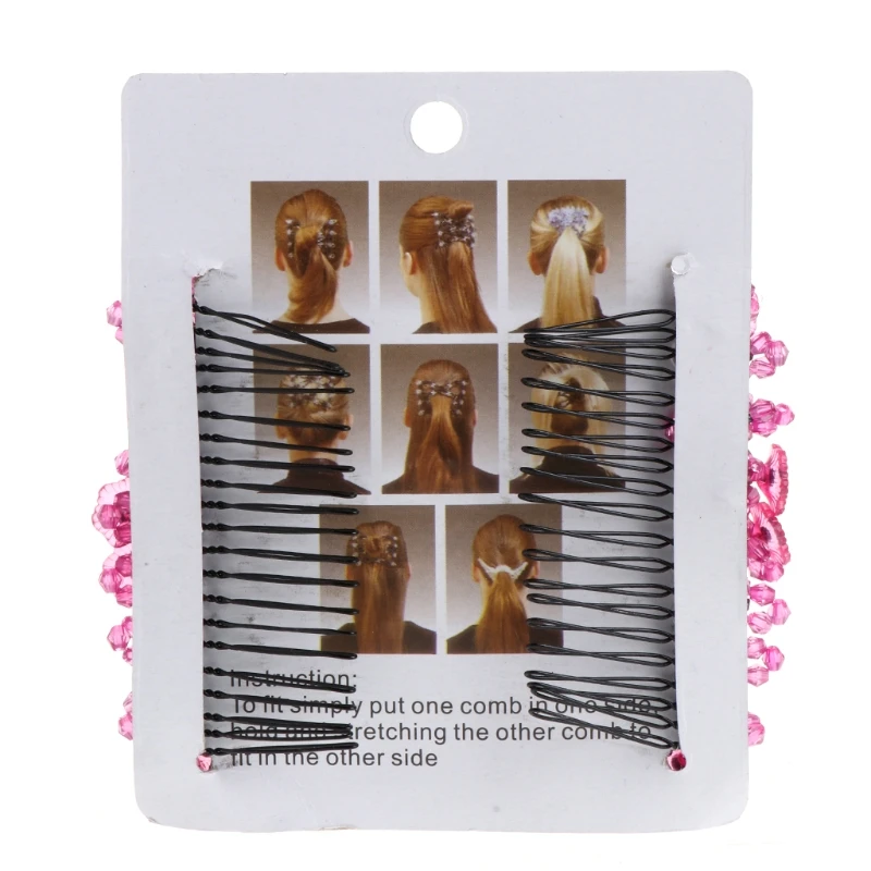 

Fashion Magic Beads Elasticity Double Hair Comb Clip Stretchy Women Hair Accessories