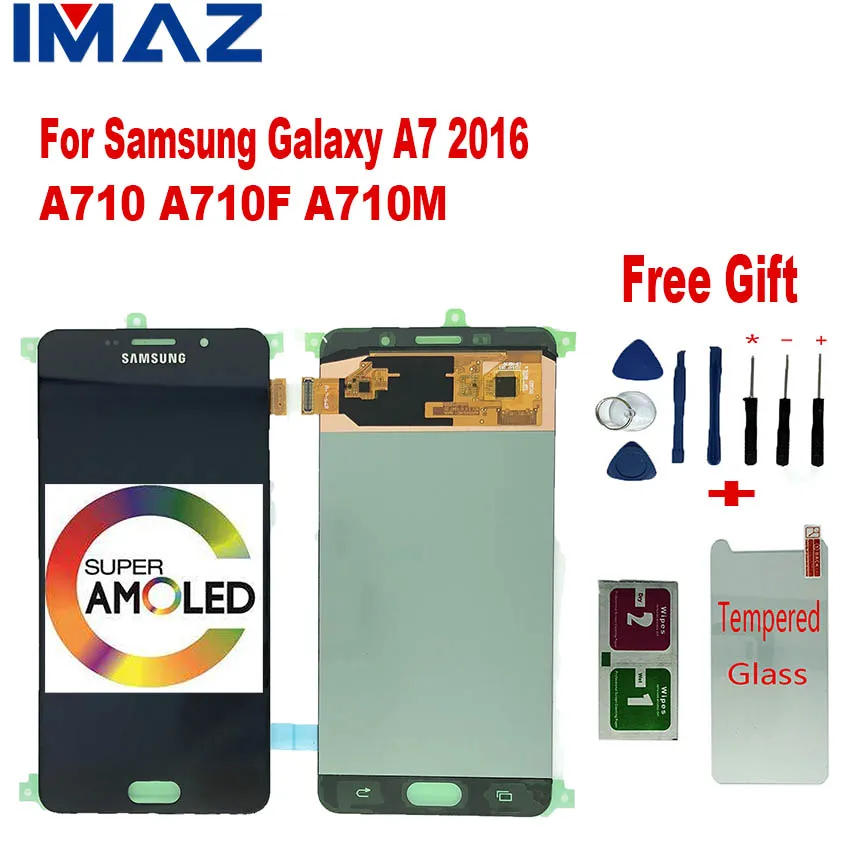 

IMAZ SUPER AMOLED 5.5" LCD For Samsung Galaxy A7 2016 A710 A710F A710M LCD Display Touch Screen Digitizer Assembly For A7100 LCD