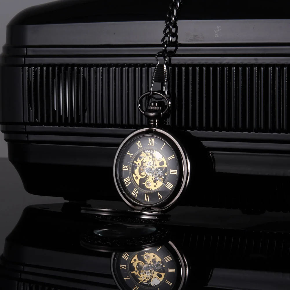 Men Women Quartz Pocket Watch Retro Glass Rome Number Dial with Chain LL@17