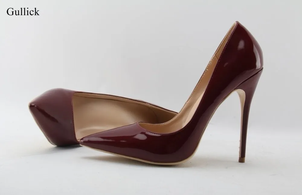 Бордовые туфли на высоком каблуке туфли-лодочки из лакированной кожи с острым