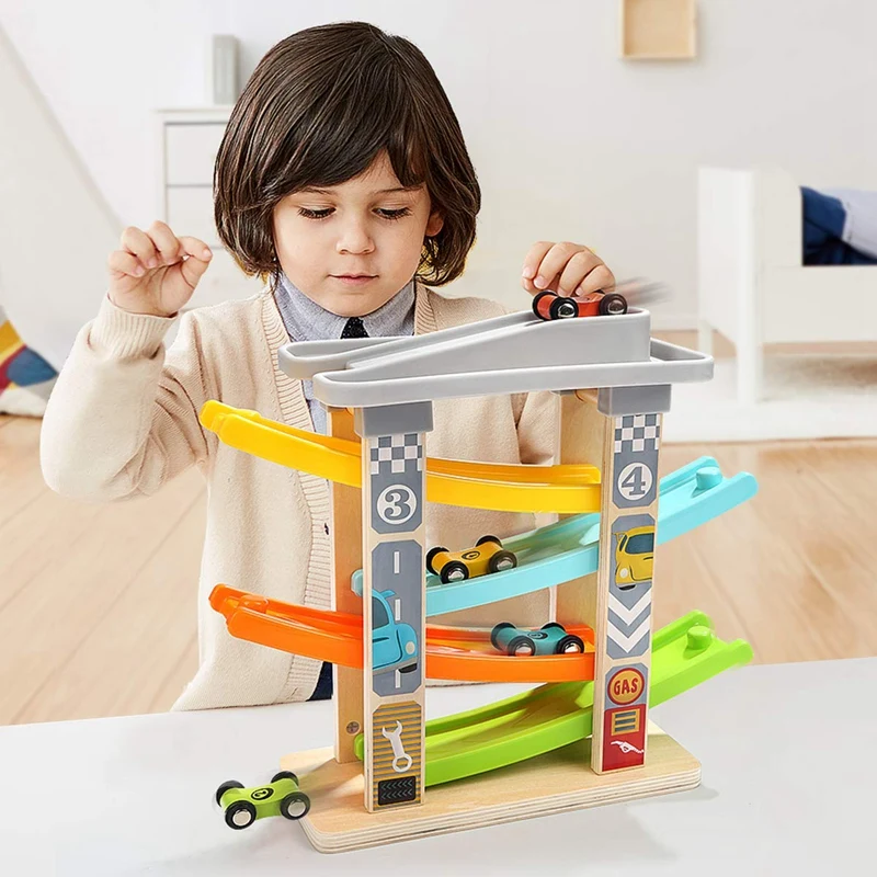 

Baby Car Toy For 3-6 Years Old, 4 Mini Car Wooden Track Ramp Racing Game, Suitable For Boys And Girls