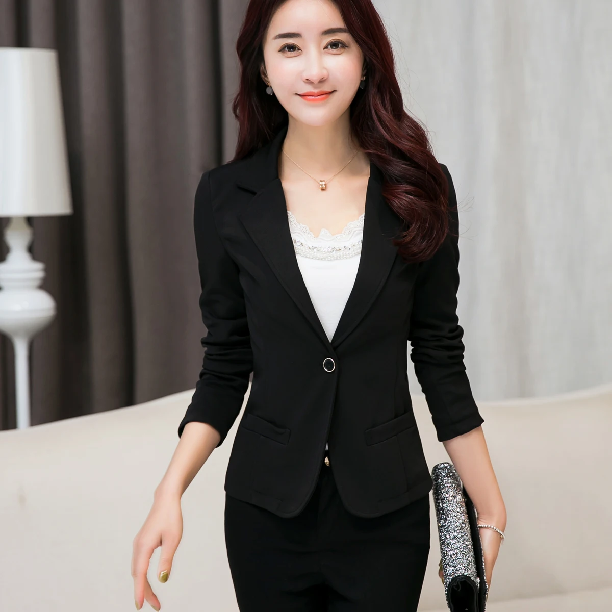 6 цветов Новый 2019 Осень Женский блейзер на одной пуговице куртка с насечкой