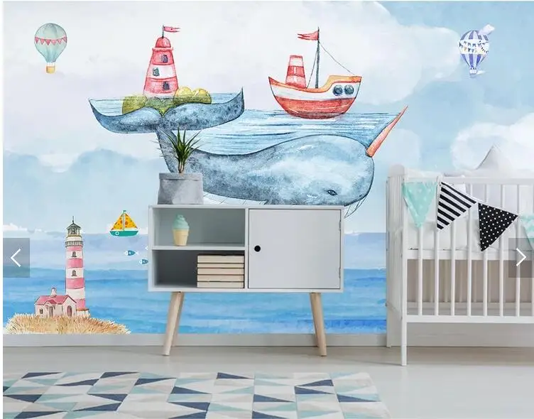 3D обои для новорожденных с рисунком Кита лодки фресок гостиной спальни бара